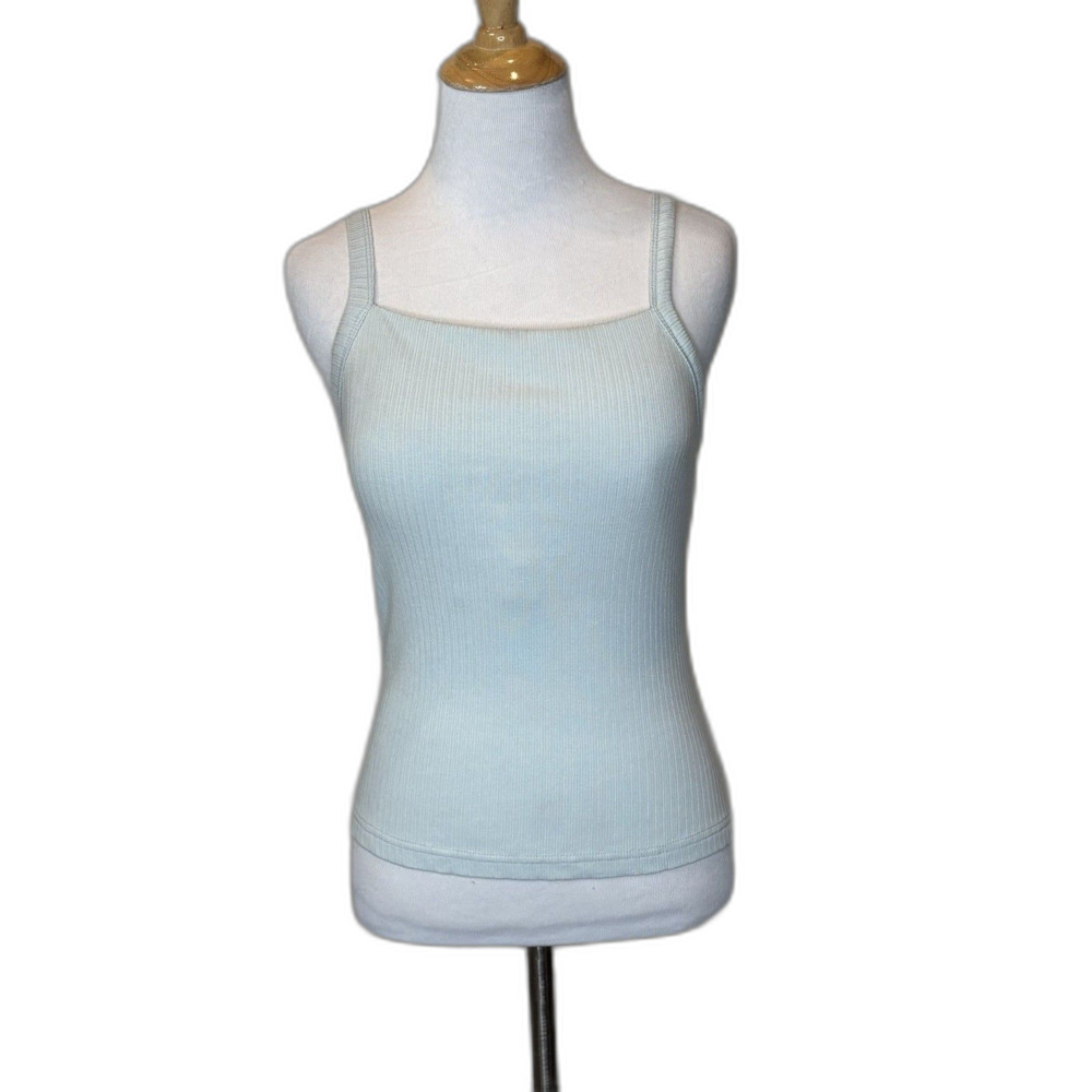 OGL Light Blue Ribbed  Tank Top Built-in Shelf Bra Padded Womens Size Large